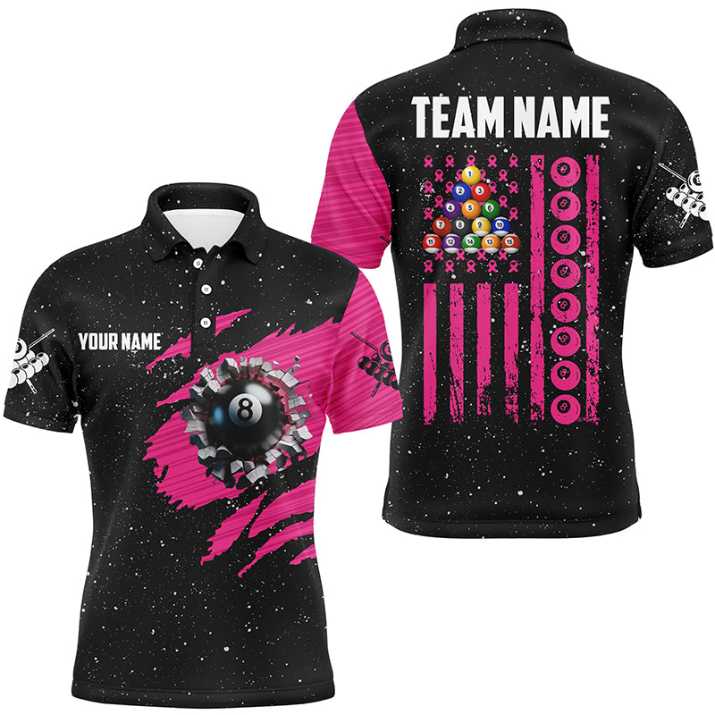 Breast Cancer American Flag Custom Pink And Black Men Billiard Shirts, Patriotic Billiard Jerseys TDM2360