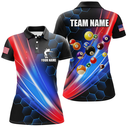 Glowing Red & Blue Custom Billiard Polo, 1/4 Zip Shirt For Women, Billiard Balls Team League Jerseys TDM2364
