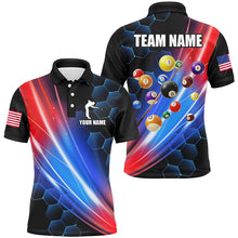 Load image into Gallery viewer, Glowing Red &amp; Blue Custom Billiard Polo, 1/4 Zip Shirt For Men, Billiard Balls Team League Jerseys TDM2364