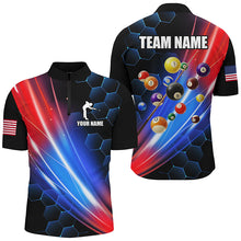 Load image into Gallery viewer, Glowing Red &amp; Blue Custom Billiard Polo, 1/4 Zip Shirt For Men, Billiard Balls Team League Jerseys TDM2364