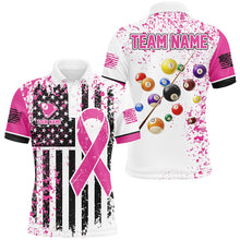 Load image into Gallery viewer, Pink Ribon White Grunge American Flag Custom Billiard Shirts For Men, Breast Cancer Billiard Jersey TDM2365