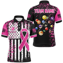 Load image into Gallery viewer, Pink Ribbon Black Grunge American Flag Custom Billiard Shirt For Men, Breast Cancer Billiard Jersey TDM2366