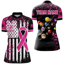 Load image into Gallery viewer, Pink Ribbon Black Grunge American Flag Custom Billiard Shirt For Women, Breast Cancer Billiard Jersey TDM2366