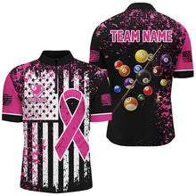 Load image into Gallery viewer, Pink Ribbon Black Grunge American Flag Custom Billiard Shirt For Men, Breast Cancer Billiard Jersey TDM2366