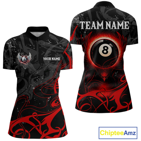 Personalized Black And Red 8 Ball Wings Billiard Shirt For Women Custom Tribal Pool Team Jersey TDM4684