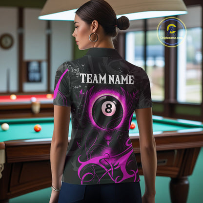 Personalized Black And Purple 8 Ball Wings Billiard Shirt For Women Custom Tribal Pool Team Jersey TDM4685