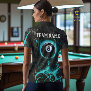 Personalized Black & Turquoise 8 Ball Wings Billiard Shirt For Women Custom Tribal Pool Team Jersey TDM4686