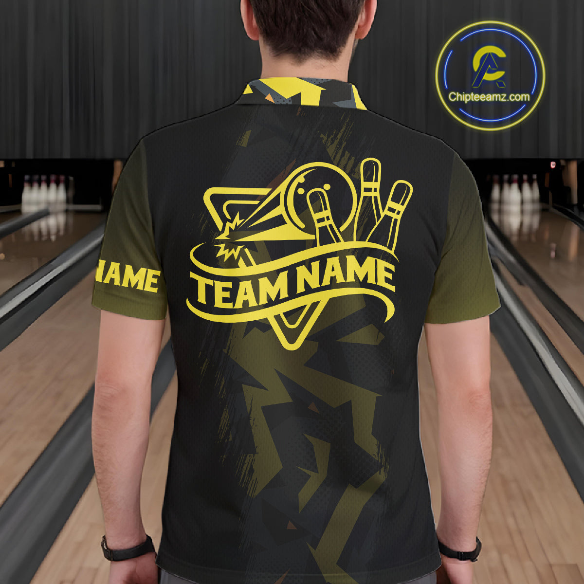 Personalized Black And Yellow Bowling Jersey Polo & 1/4 Zip For Men, Bowling League Team Shirts TDM7365