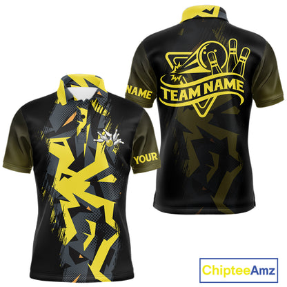 Personalized Black And Yellow Bowling Jersey Polo & 1/4 Zip For Men, Bowling League Team Shirts TDM7365