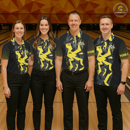 Personalized Black And Yellow Bowling Jersey Polo & 1/4 Zip For Men, Bowling League Team Shirts TDM7365