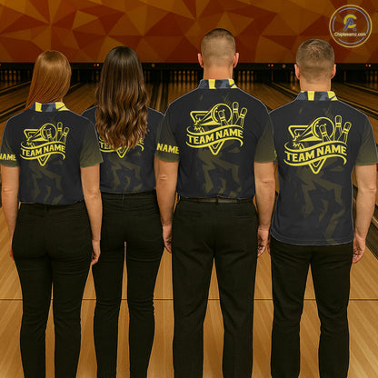 Personalized Black And Yellow Bowling Jersey Polo & 1/4 Zip For Men, Bowling League Team Shirts TDM7365