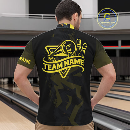 Personalized Black And Yellow Bowling Jersey Polo & 1/4 Zip For Men, Bowling League Team Shirts TDM7365