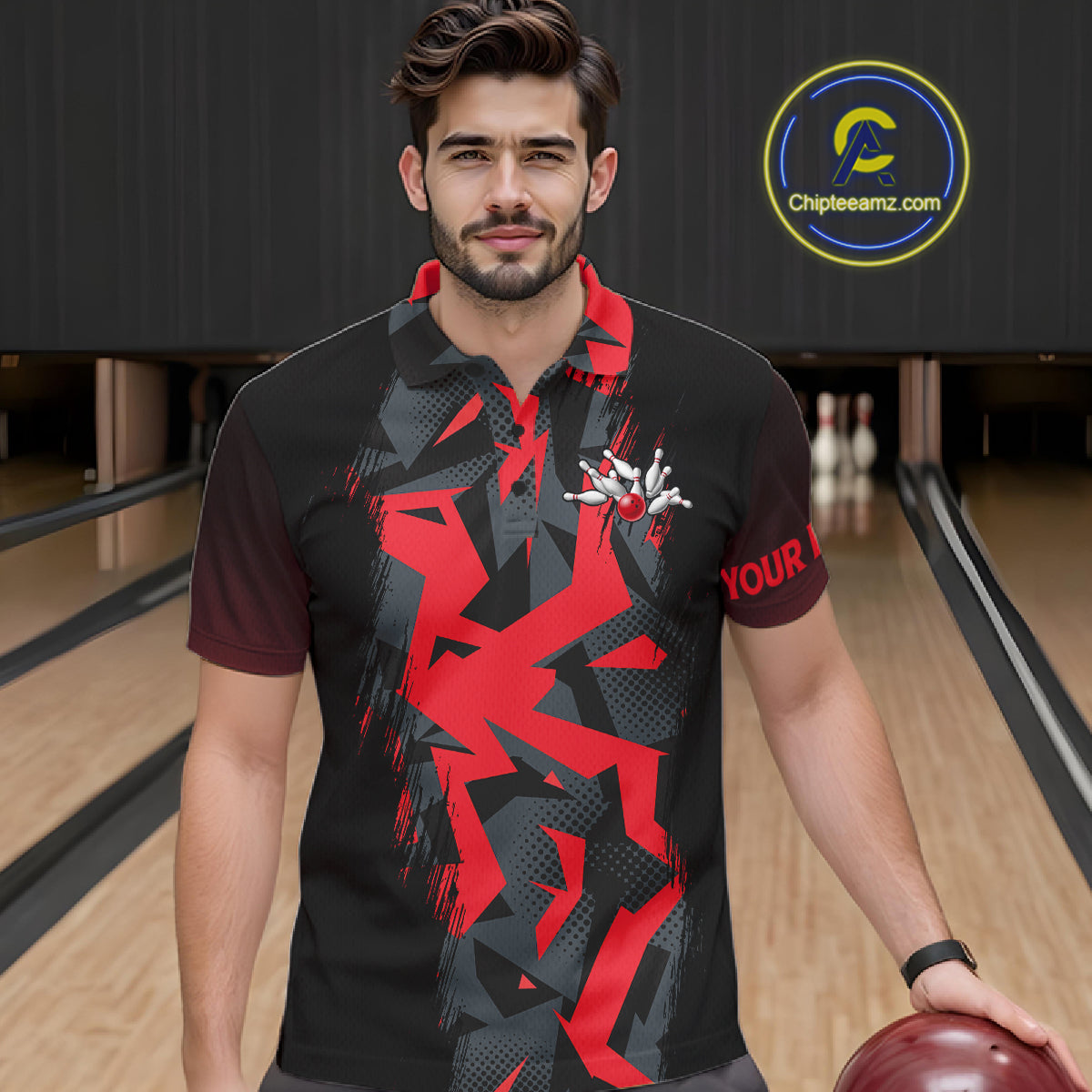 Personalized Black And Red Bowling Jersey Polo & 1/4 Zip For Men Custom Bowling League Team Shirt TDM7366