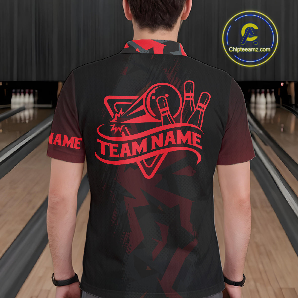 Personalized Black And Red Bowling Jersey Polo & 1/4 Zip For Men Custom Bowling League Team Shirt TDM7366