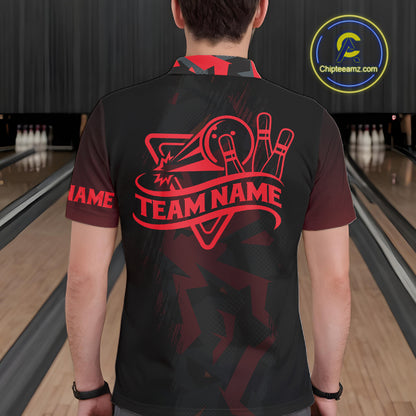 Personalized Black And Red Bowling Jersey Polo & 1/4 Zip For Men Custom Bowling League Team Shirt TDM7366