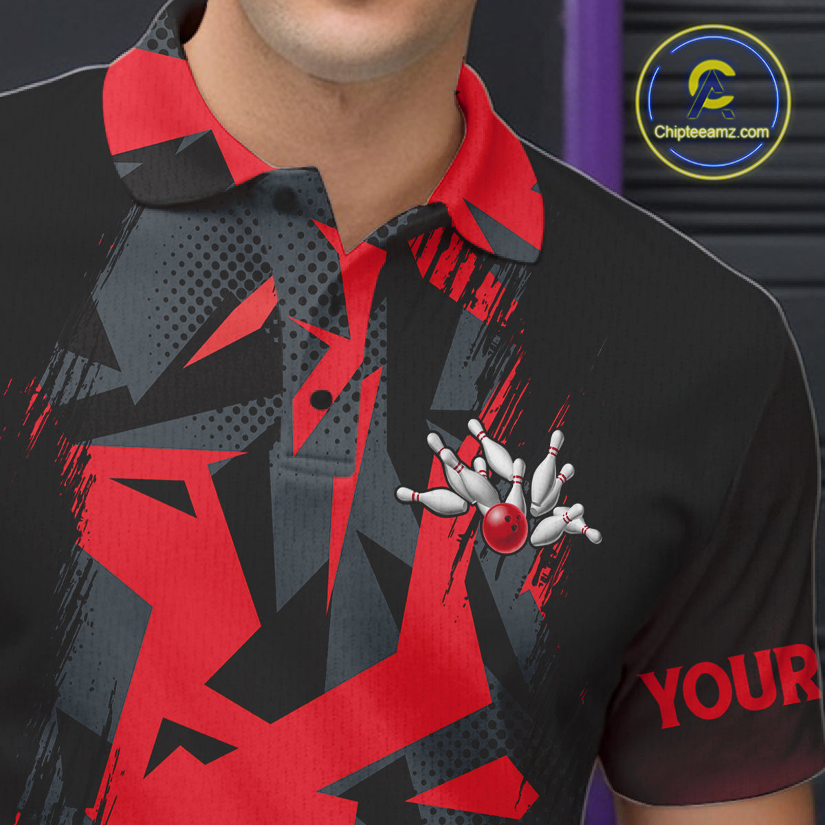 Personalized Black And Red Bowling Jersey Polo & 1/4 Zip For Men Custom Bowling League Team Shirt TDM7366