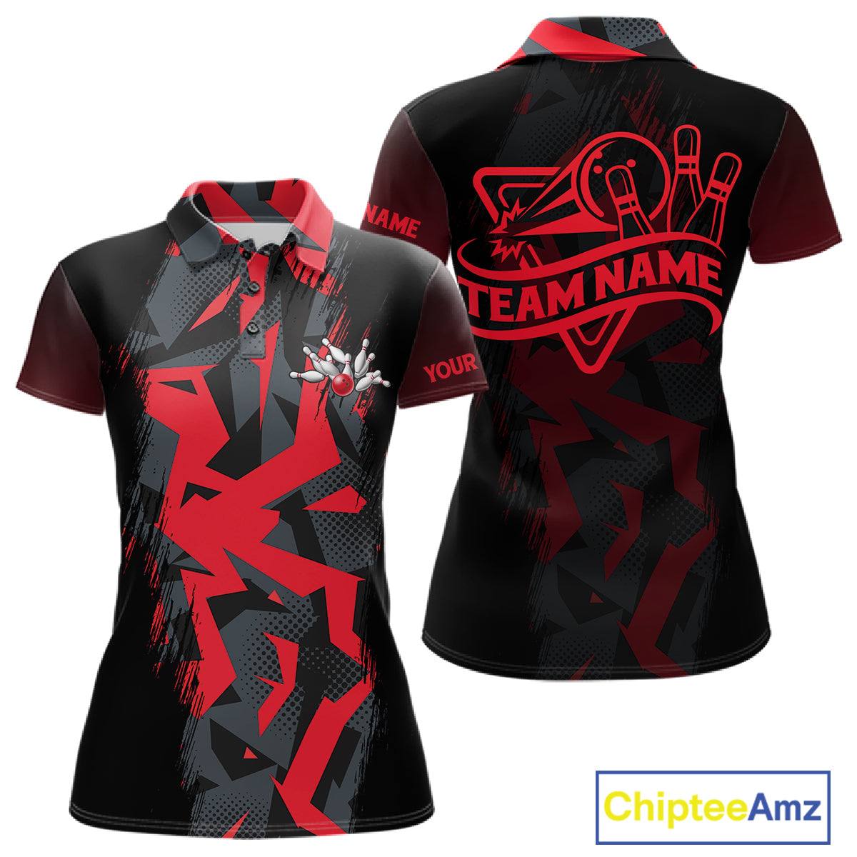 Personalized Black And Red Bowling Jersey Polo & 1/4 Zip For Women Custom Bowling League Team Shirt TDM7366