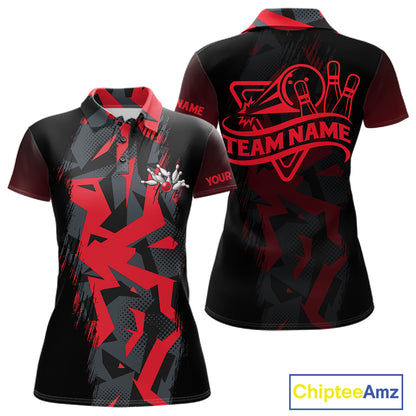 Personalized Black And Red Bowling Jersey Polo & 1/4 Zip For Women Custom Bowling League Team Shirt TDM7366