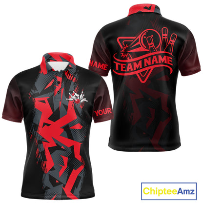 Personalized Black And Red Bowling Jersey Polo & 1/4 Zip For Men Custom Bowling League Team Shirt TDM7366