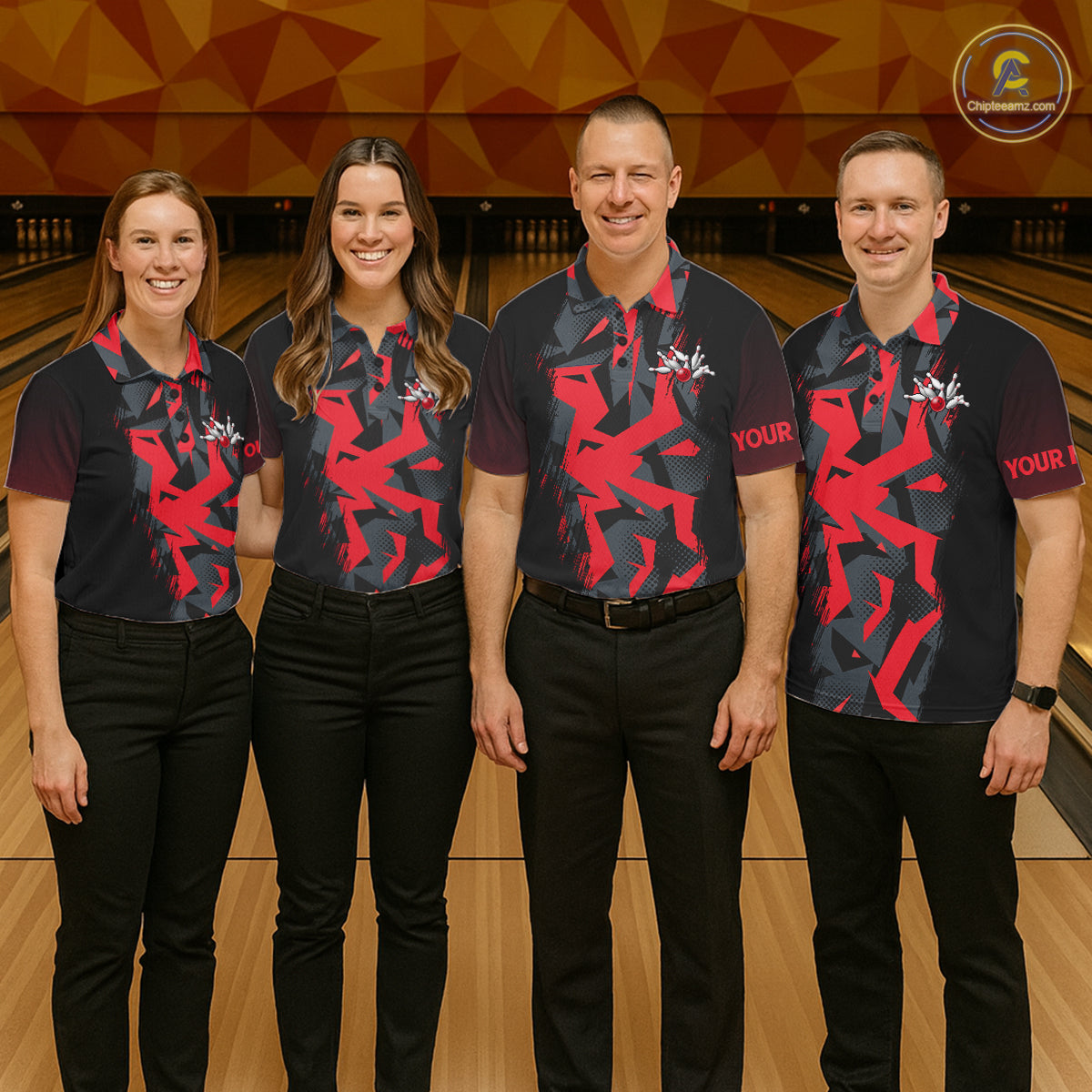 Personalized Black And Red Bowling Jersey Polo & 1/4 Zip For Men Custom Bowling League Team Shirt TDM7366