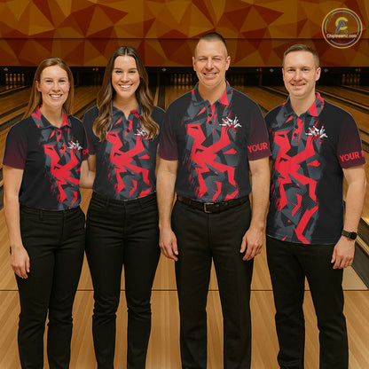 Personalized Black And Red Bowling Jersey Polo & 1/4 Zip For Men Custom Bowling League Team Shirt TDM7366
