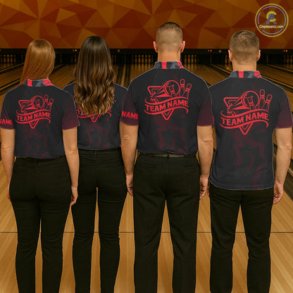 Personalized Black And Red Bowling Jersey Polo & 1/4 Zip For Men Custom Bowling League Team Shirt TDM7366