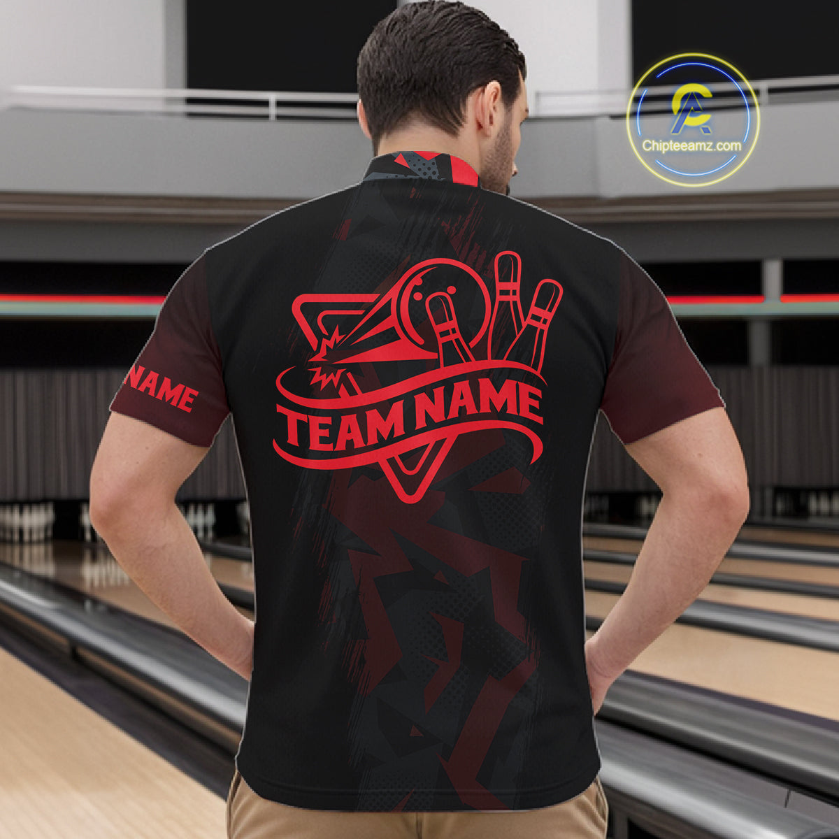 Personalized Black And Red Bowling Jersey Polo & 1/4 Zip For Men Custom Bowling League Team Shirt TDM7366