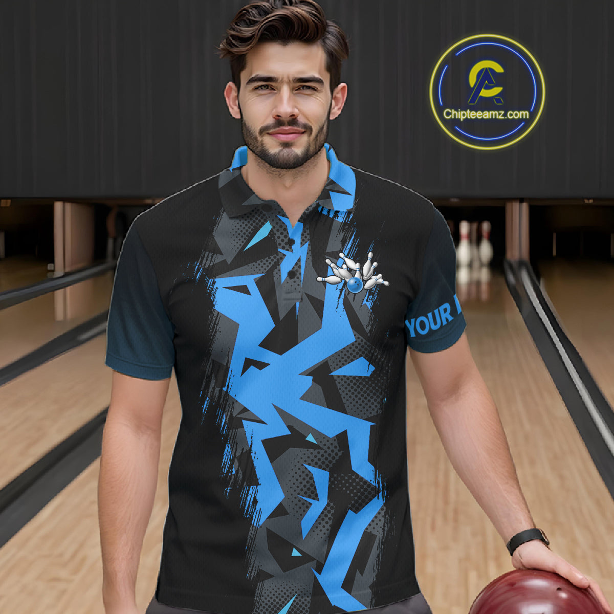 Personalized Black And Blue Bowling Jersey Polo & 1/4 Zip For Men, Bowling League Team Shirts TDM7367