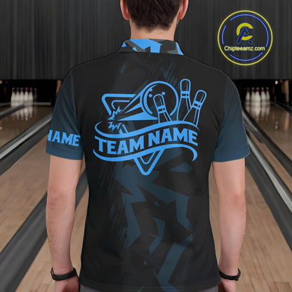 Personalized Black And Blue Bowling Jersey Polo & 1/4 Zip For Men, Bowling League Team Shirts TDM7367