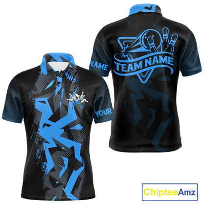 Personalized Black And Blue Bowling Jersey Polo & 1/4 Zip For Men, Bowling League Team Shirts TDM7367