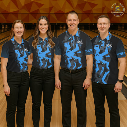 Personalized Black And Blue Bowling Jersey Polo & 1/4 Zip For Men, Bowling League Team Shirts TDM7367