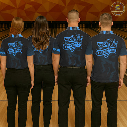 Personalized Black And Blue Bowling Jersey Polo & 1/4 Zip For Men, Bowling League Team Shirts TDM7367