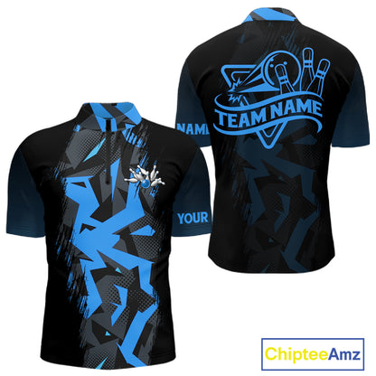 Personalized Black And Blue Bowling Jersey Polo & 1/4 Zip For Men, Bowling League Team Shirts TDM7367