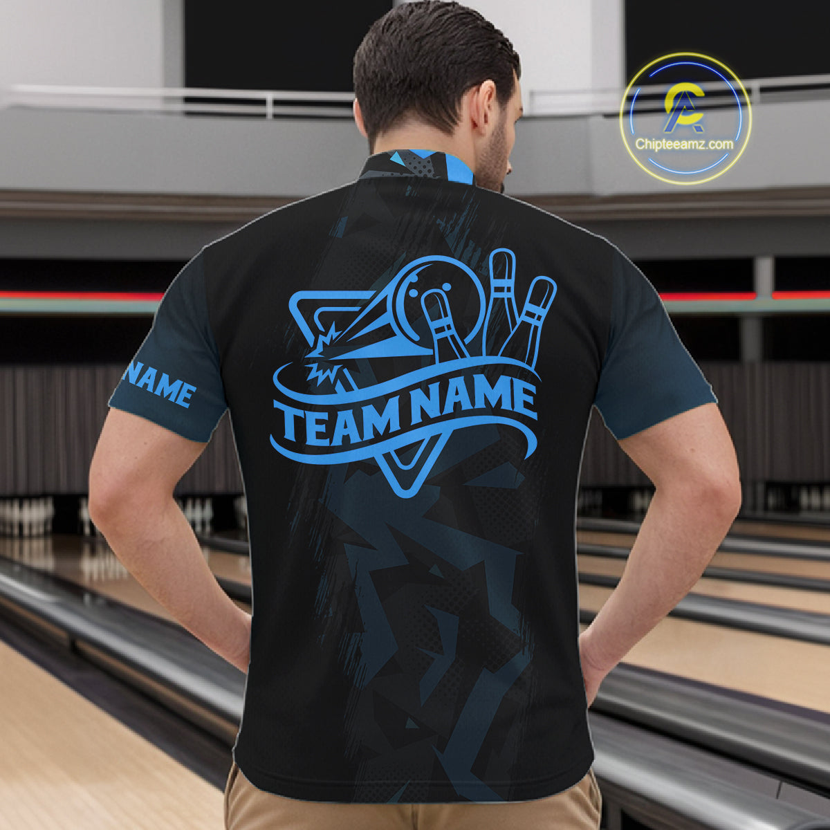 Personalized Black And Blue Bowling Jersey Polo & 1/4 Zip For Men, Bowling League Team Shirts TDM7367