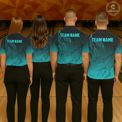 Black And Teal Gradient Lightning Thunder Bowling Shirts For Men Custom Bowling Team Jersey TDM7368