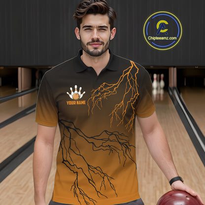 Black And Orange Gradient Lightning Thunder Bowling Shirts For Men Custom Bowling Team Jersey TDM7369