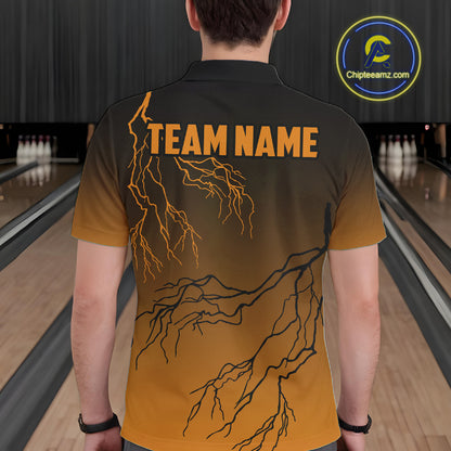 Black And Orange Gradient Lightning Thunder Bowling Shirts For Men Custom Bowling Team Jersey TDM7369