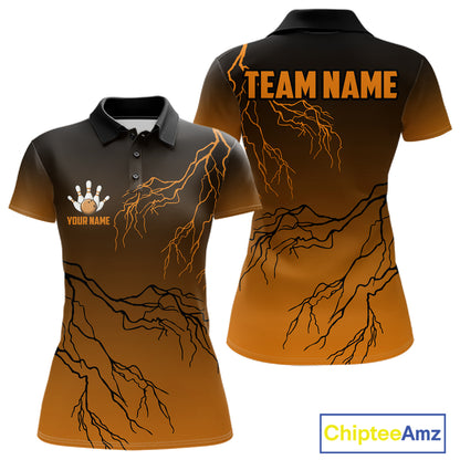 Black And Orange Gradient Lightning Thunder Bowling Shirts For Women Custom Bowling Team Jersey TDM7369