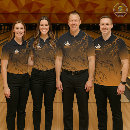 Black And Orange Gradient Lightning Thunder Bowling Shirts For Men Custom Bowling Team Jersey TDM7369