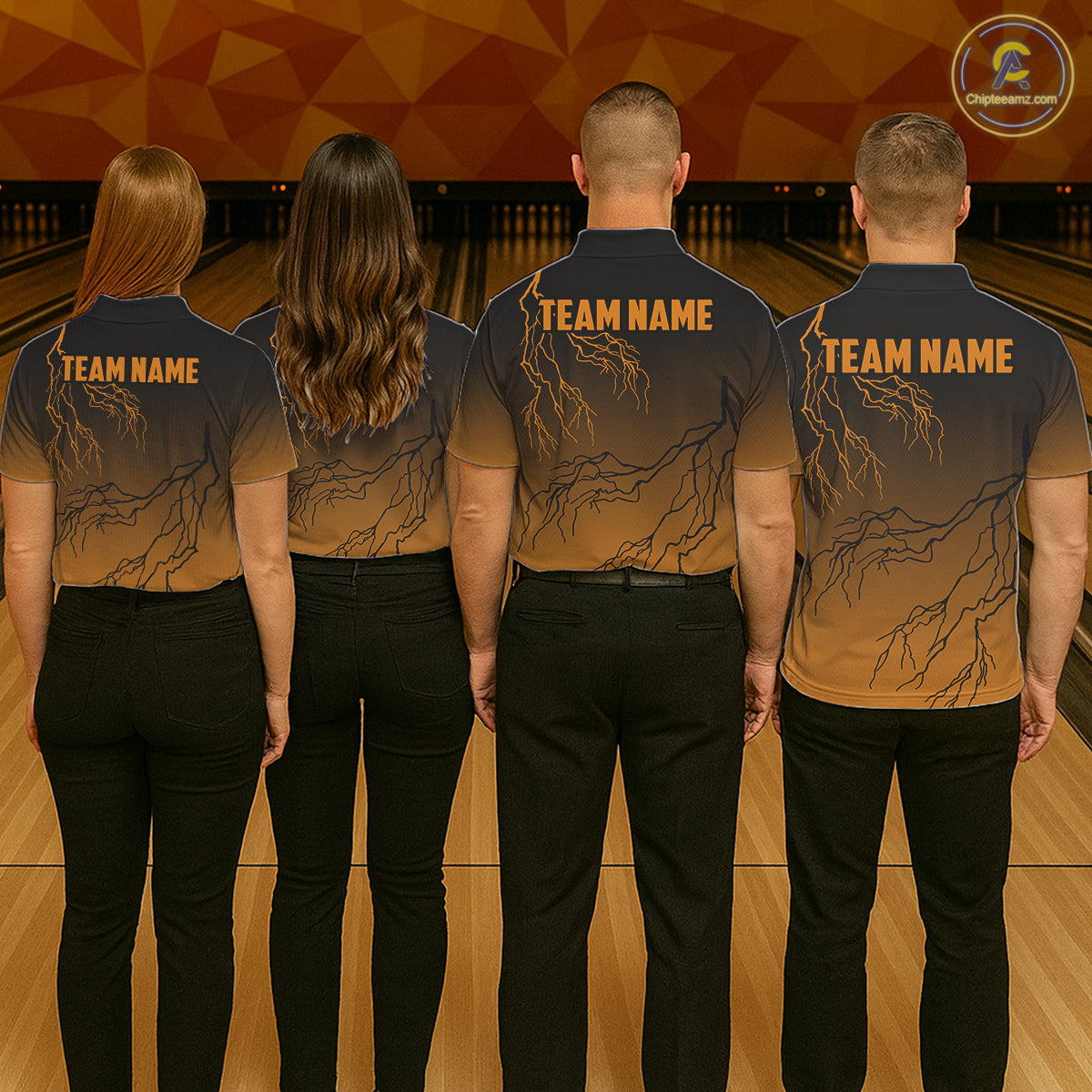 Black And Orange Gradient Lightning Thunder Bowling Shirts For Men Custom Bowling Team Jersey TDM7369