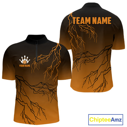 Black And Orange Gradient Lightning Thunder Bowling Shirts For Men Custom Bowling Team Jersey TDM7369