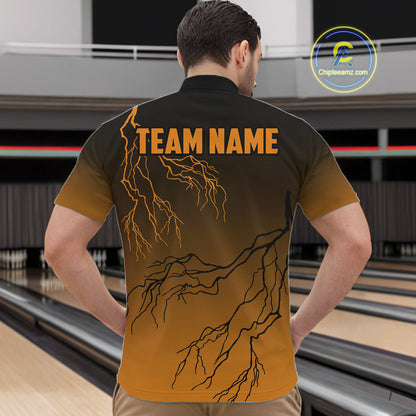 Black And Orange Gradient Lightning Thunder Bowling Shirts For Men Custom Bowling Team Jersey TDM7369