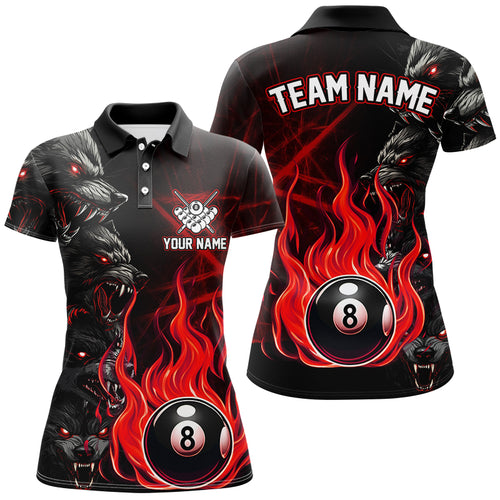 Personalized Wolf Flaming 8 Ball Pool Fire Women Billiard Shirts Team League Billiard Jerseys | Red TDM2616