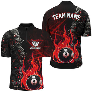 Personalized Wolf Flaming 8 Ball Pool Fire Men Billiard Shirts Team League Billiard Jerseys | Red TDM2616