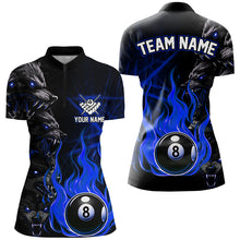 Load image into Gallery viewer, Personalized Wolf Flaming 8 Ball Pool Fire Women Billiard Shirts Team League Billiard Jerseys | Blue TDM2617