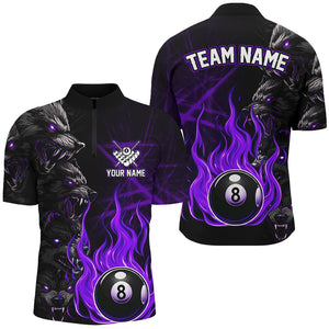 Personalized Wolf Flame 8 Ball Pool Fire Men Billiard Shirts Team League Billiard Jerseys |Purple TDM2618