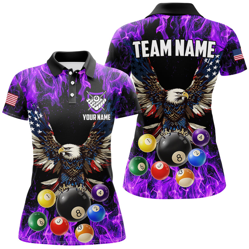 Purple Flame 3D Billiard Balls Custom American Flag Eagle Pool Jerseys For Women Billiard Team Shirts TDM2620