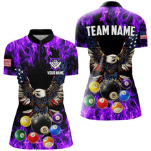 Load image into Gallery viewer, Purple Flame 3D Billiard Balls Custom American Flag Eagle Pool Jerseys For Women Billiard Team Shirts TDM2620