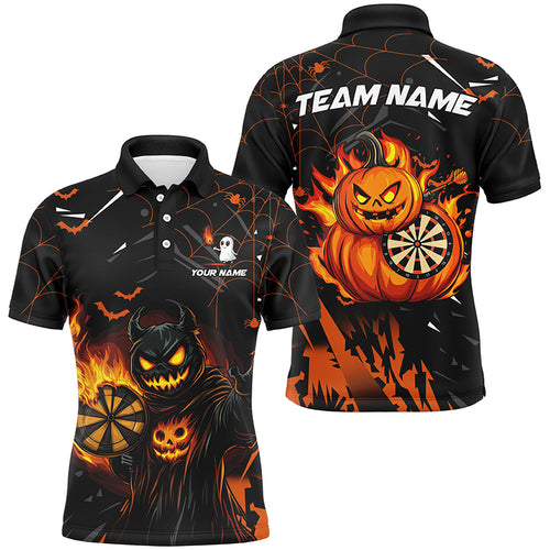 Funny Pumpkin Fire Flame Custom Halloween Darts Shirts For Men, Halloween Gifts For Darts Lover TDM2622