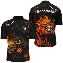 Load image into Gallery viewer, Funny Pumpkin Fire Flame Custom Halloween Darts Shirts For Men, Halloween Gifts For Darts Lover TDM2622